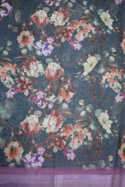 BLACK FOREST- LINEN COTTON FLORAL PRINT SAREE