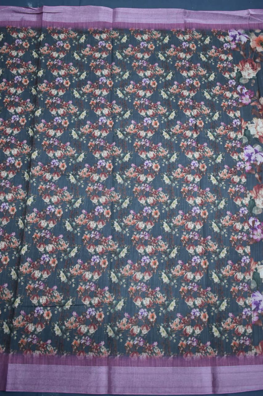 BLACK FOREST- LINEN COTTON FLORAL PRINT SAREE