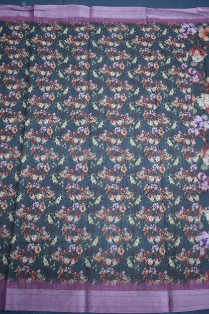 BLACK FOREST- LINEN COTTON FLORAL PRINT SAREE