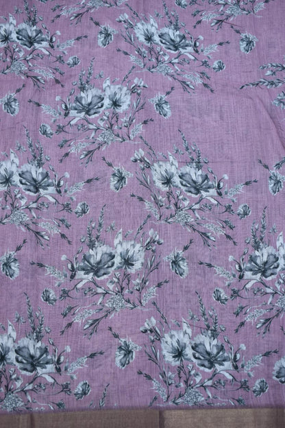 PURPLE- LINEN COTTON FLORAL PRINT SAREE