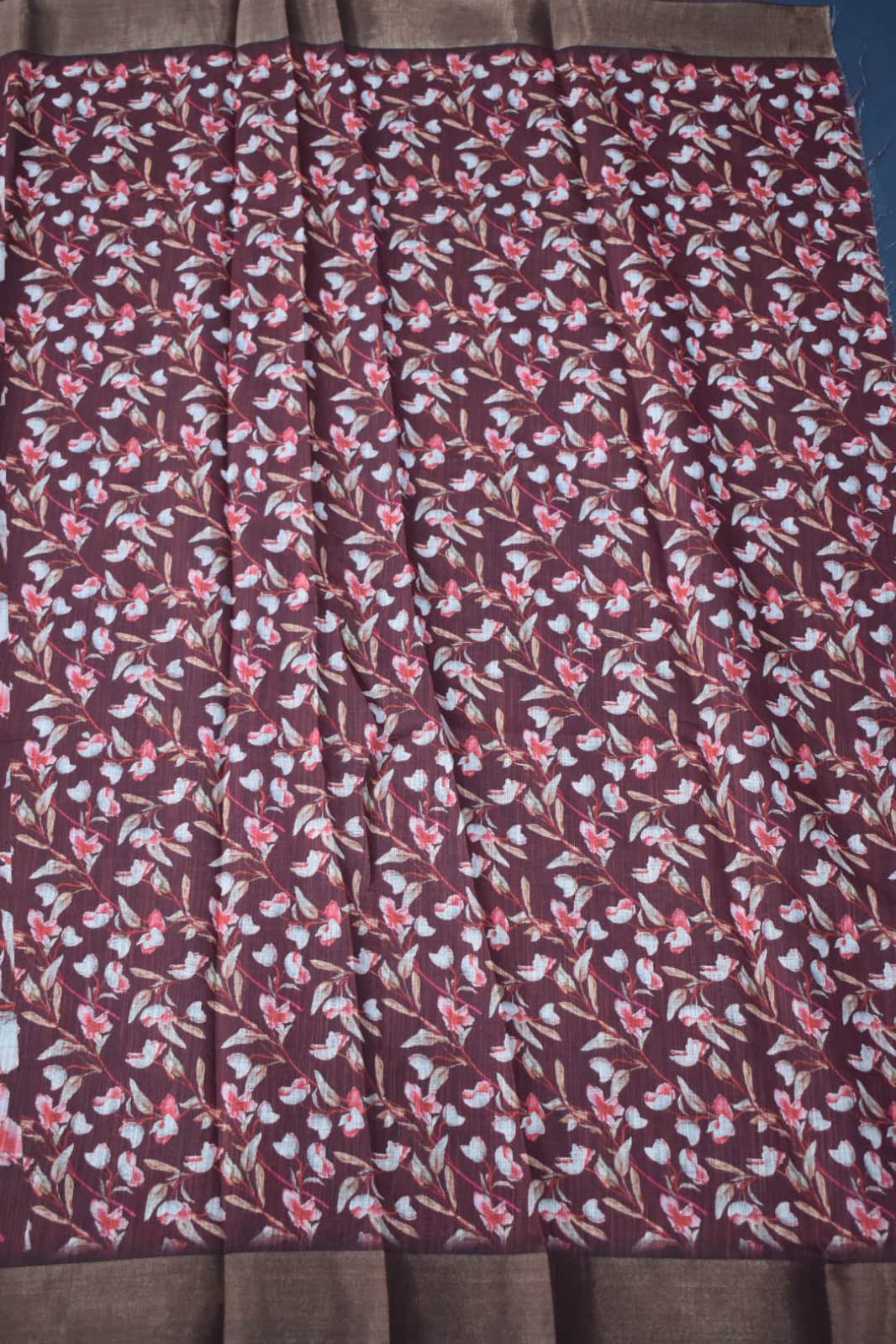 RED BROWN- LINEN COTTON FLORAL PRINT SAREE