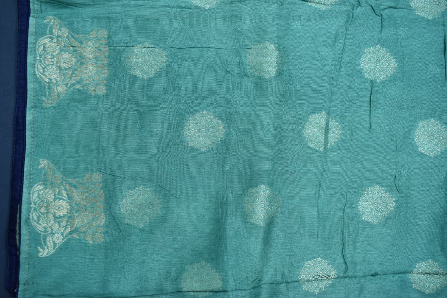 LIGHT SEA GREEN&amp; NAVY BLUE- MONA SILK SAREE