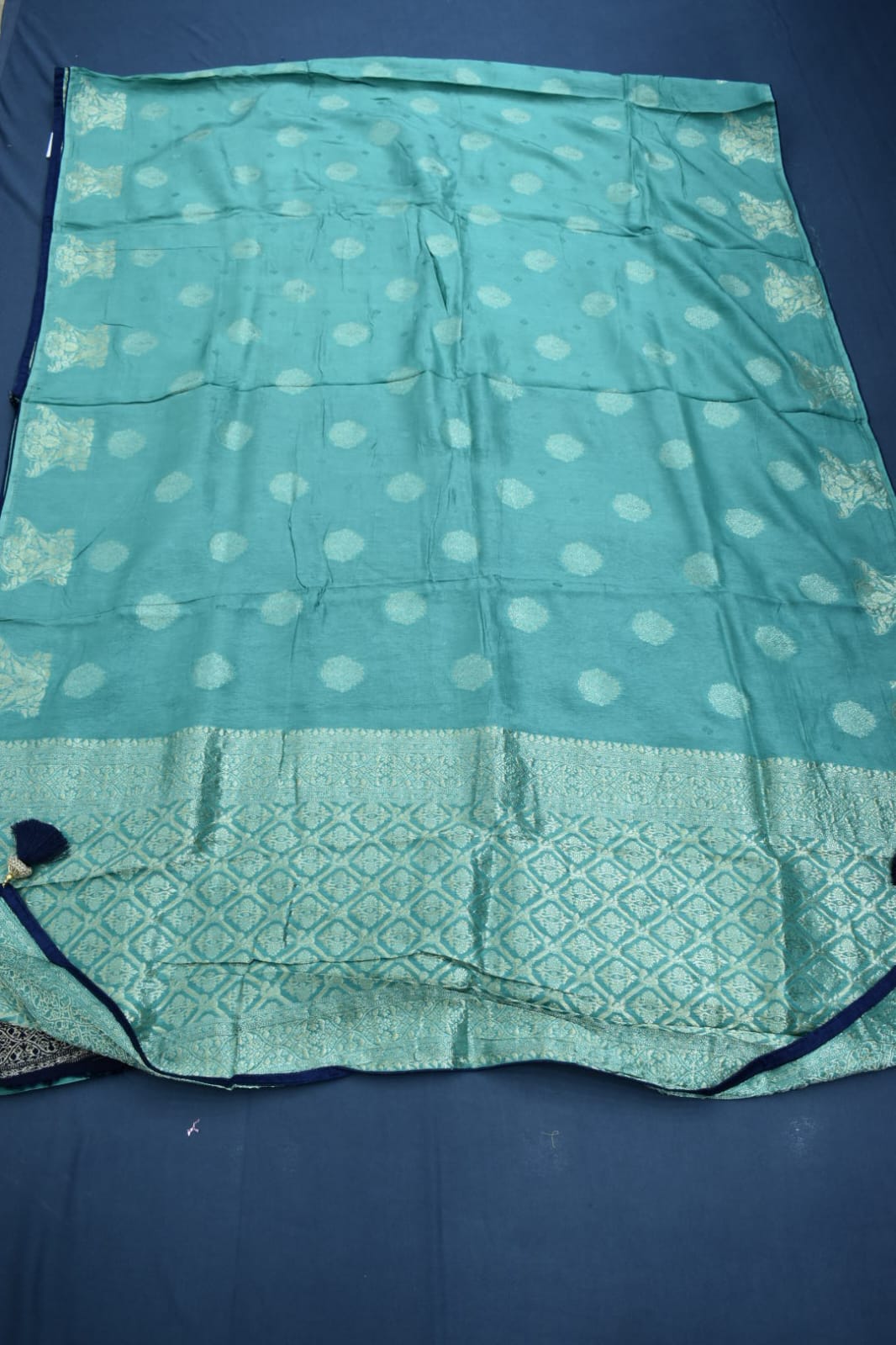 LIGHT SEA GREEN&amp; NAVY BLUE- MONA SILK SAREE