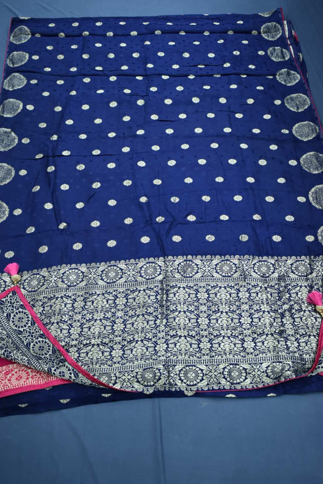 DARK BLUE &amp; PINK- MONA SILK SAREE