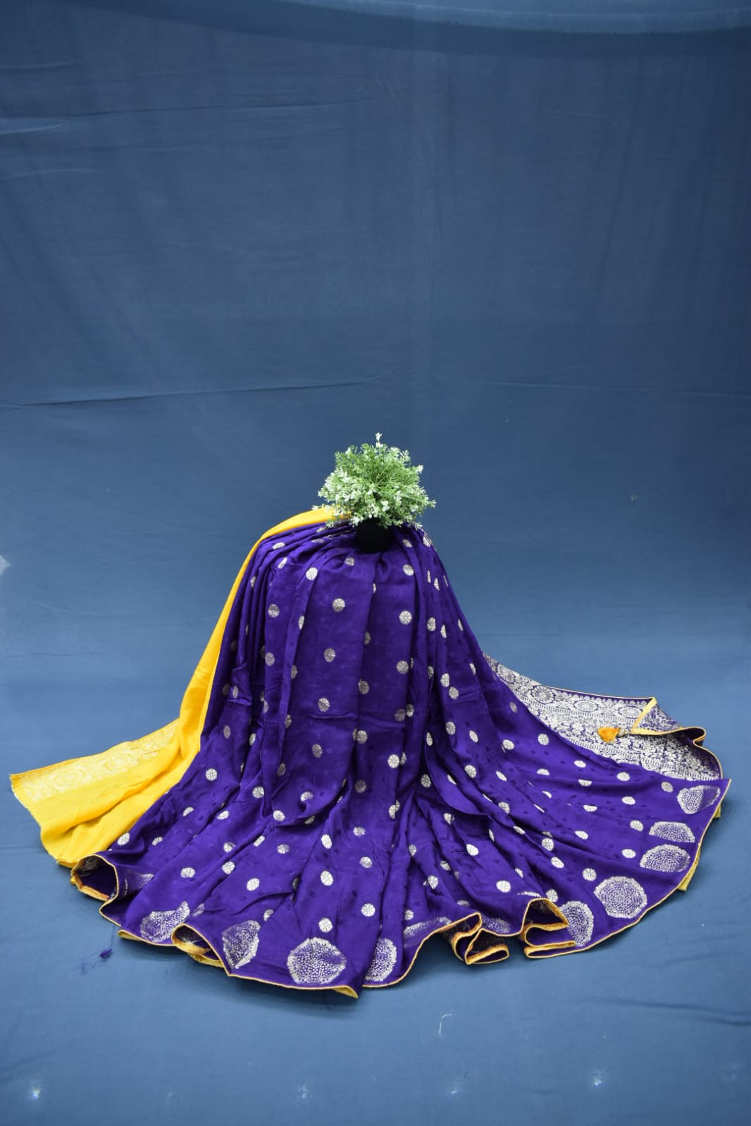 DARK BLUE&amp; YELLOW- MONA SILK SAREE