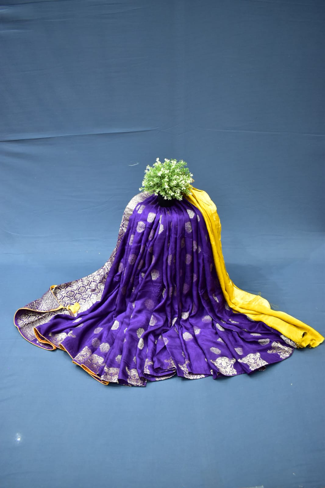 ROYAL BLUE&amp; YELLOW- MONA SILK SAREE