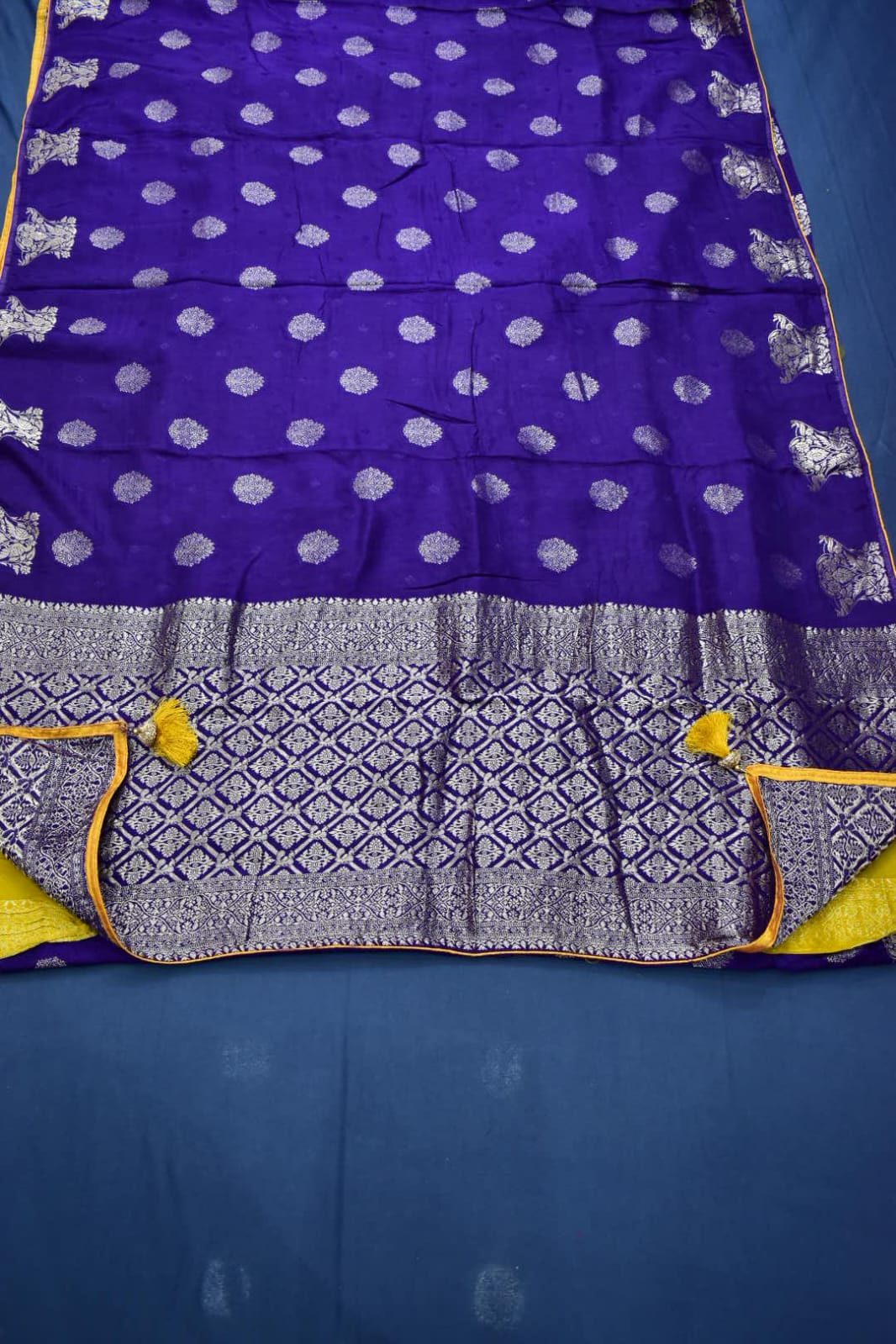 ROYAL BLUE&amp; YELLOW- MONA SILK SAREE