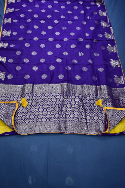 ROYAL BLUE&amp; YELLOW- MONA SILK SAREE