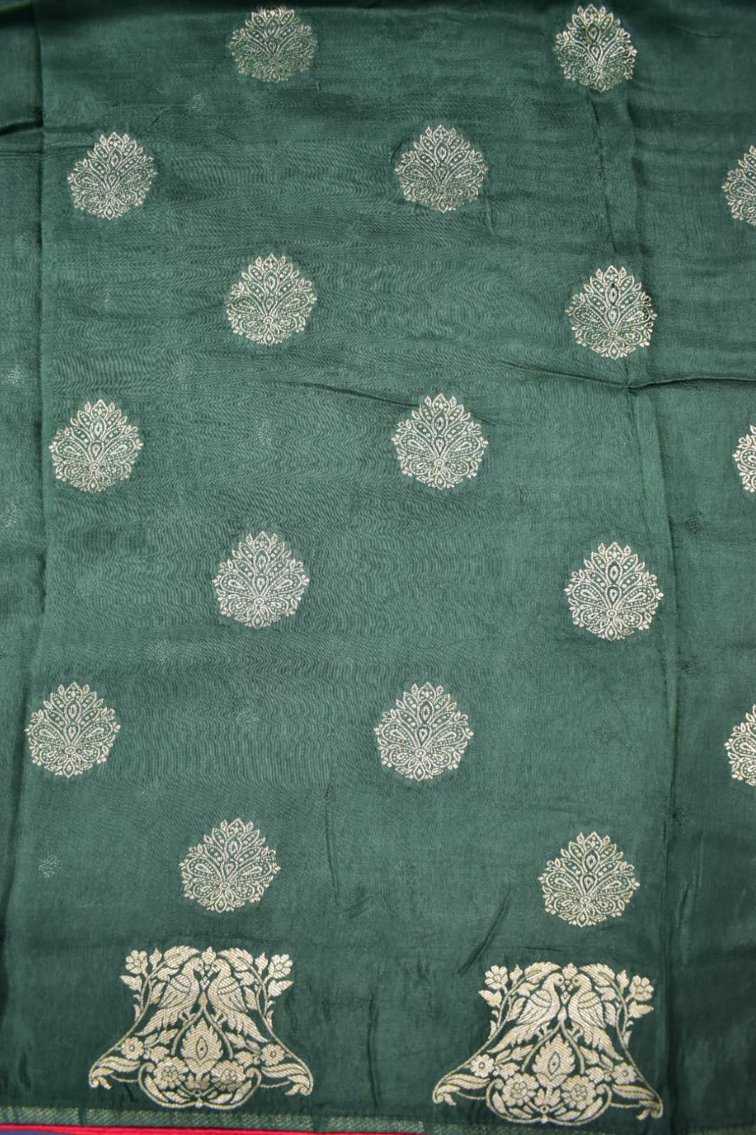 FOREST GREEN&amp; RED- MONA SILK SAREE