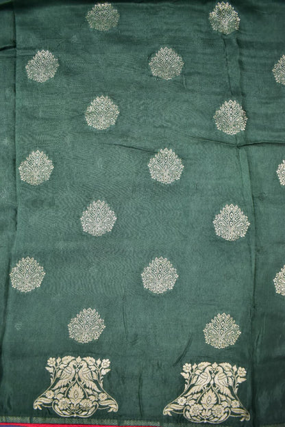 FOREST GREEN&amp; RED- MONA SILK SAREE