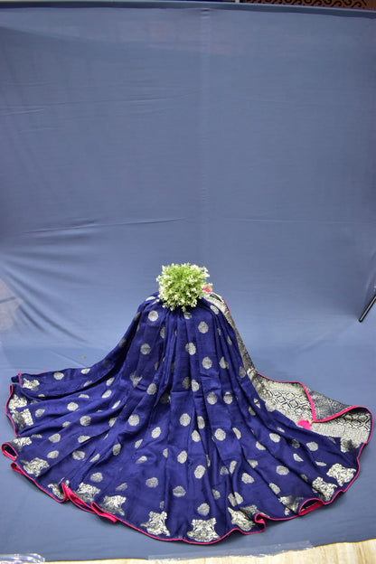 NAVY BLUE&amp; PINK- MONA SILK SAREE