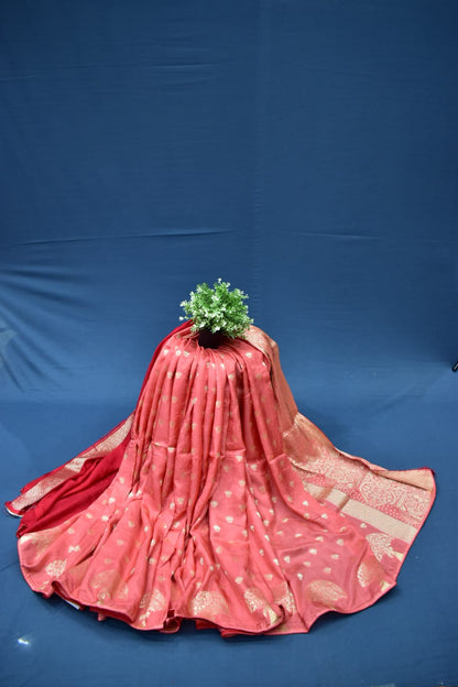 SAFETY ORANGE&amp; RED ORANGE- MONA SILK SAREE