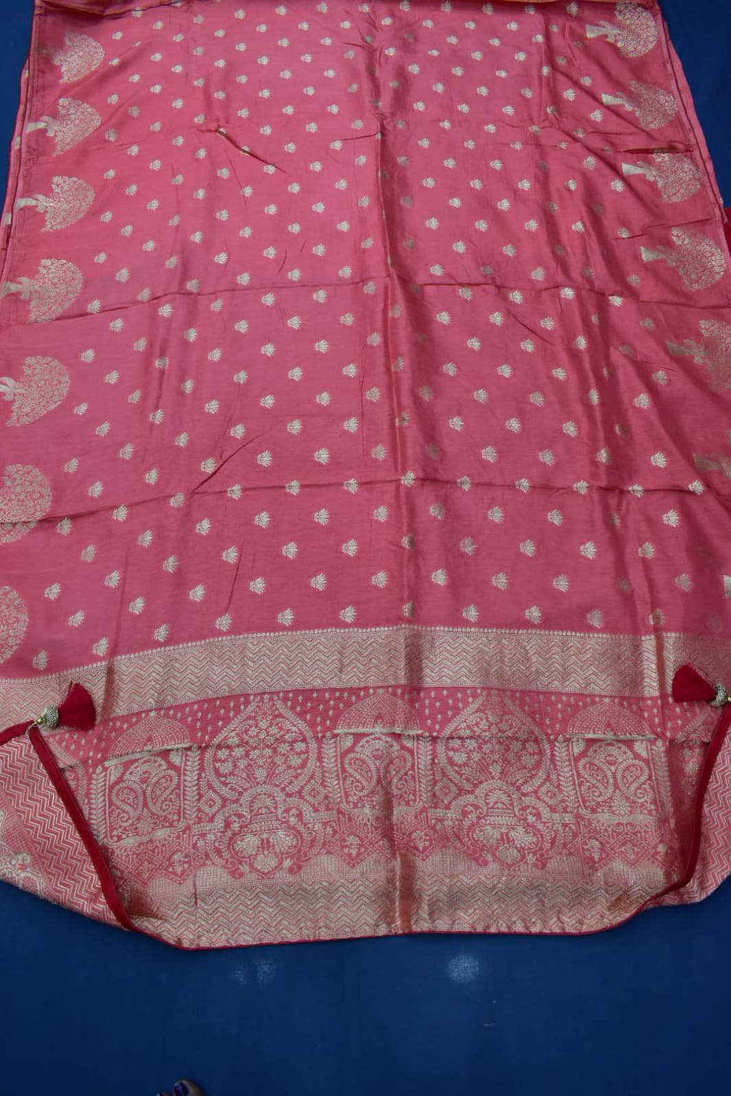 SAFETY ORANGE&amp; RED ORANGE- MONA SILK SAREE