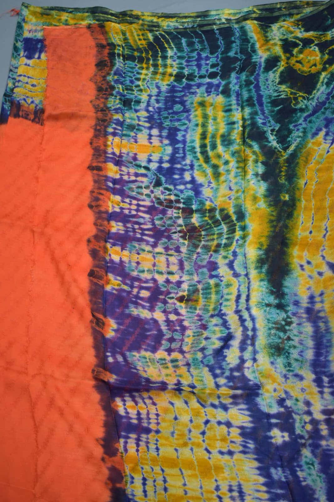 ORANGE-GEORGETTE SAREER WITH SHIOBORI TIE &amp; DIE