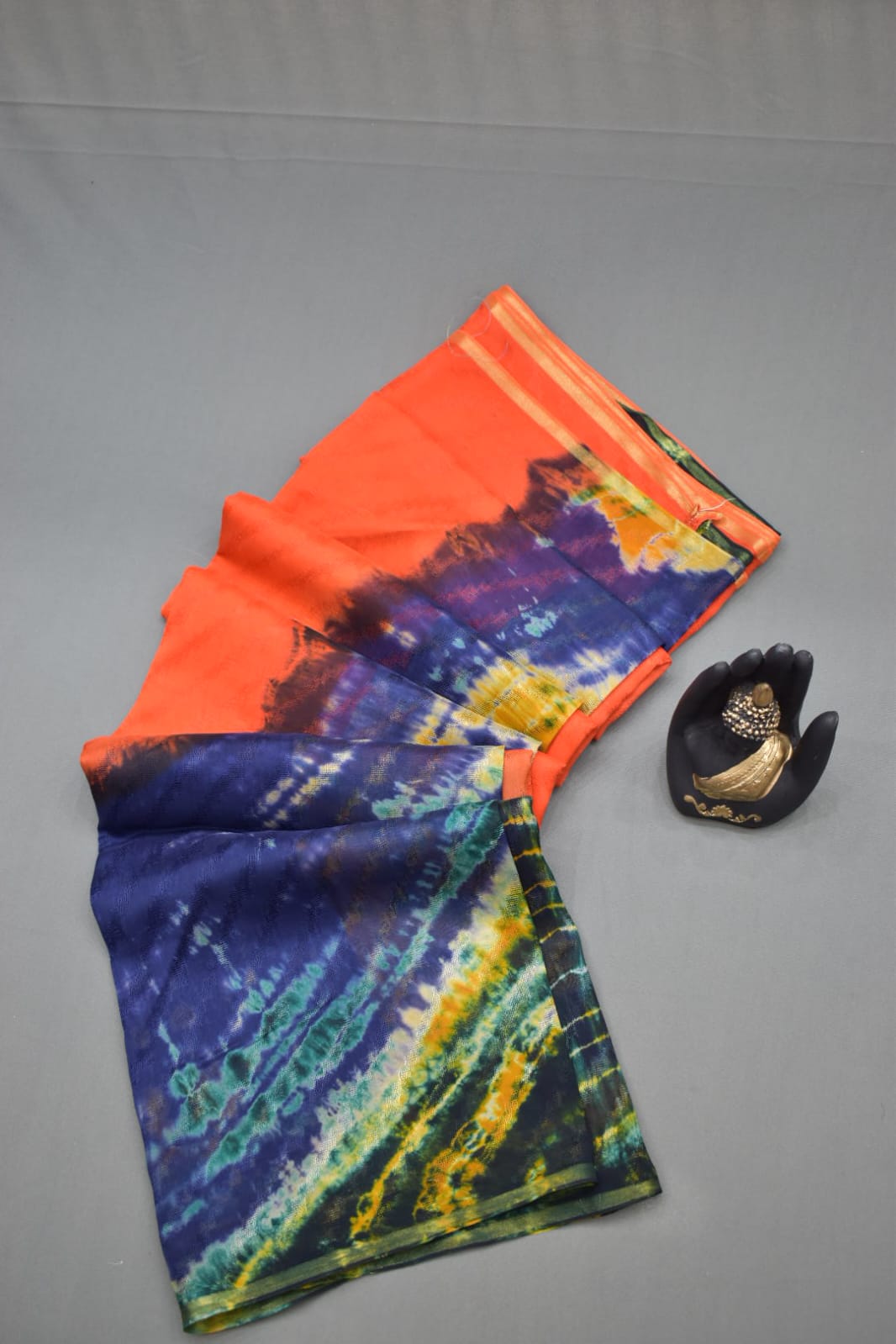 ORANGE-GEORGETTE SAREER WITH SHIOBORI TIE &amp; DIE