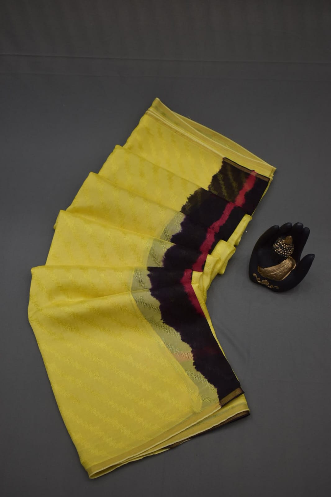 LEMON YELLOW-GEORGETTE SAREER WITH SHIOBORI TIE &amp; DIE