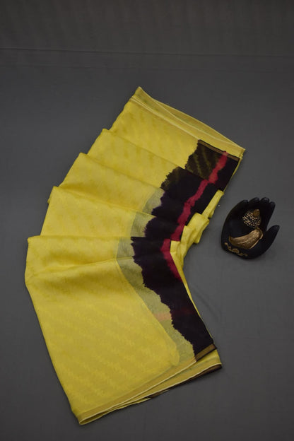 LEMON YELLOW-GEORGETTE SAREER WITH SHIOBORI TIE &amp; DIE