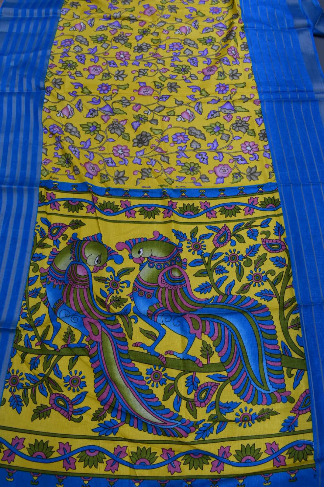 YELLOW- KALAMKARI PRINT CHANDERI SAREE