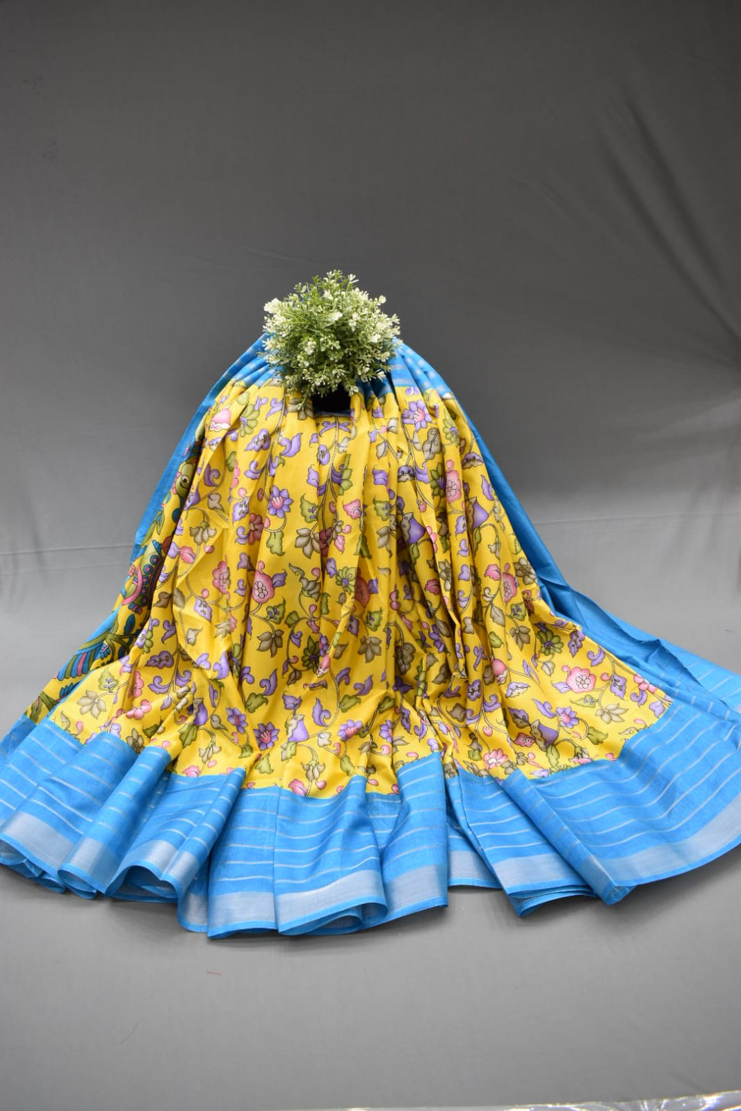 YELLOW- KALAMKARI PRINT CHANDERI SAREE