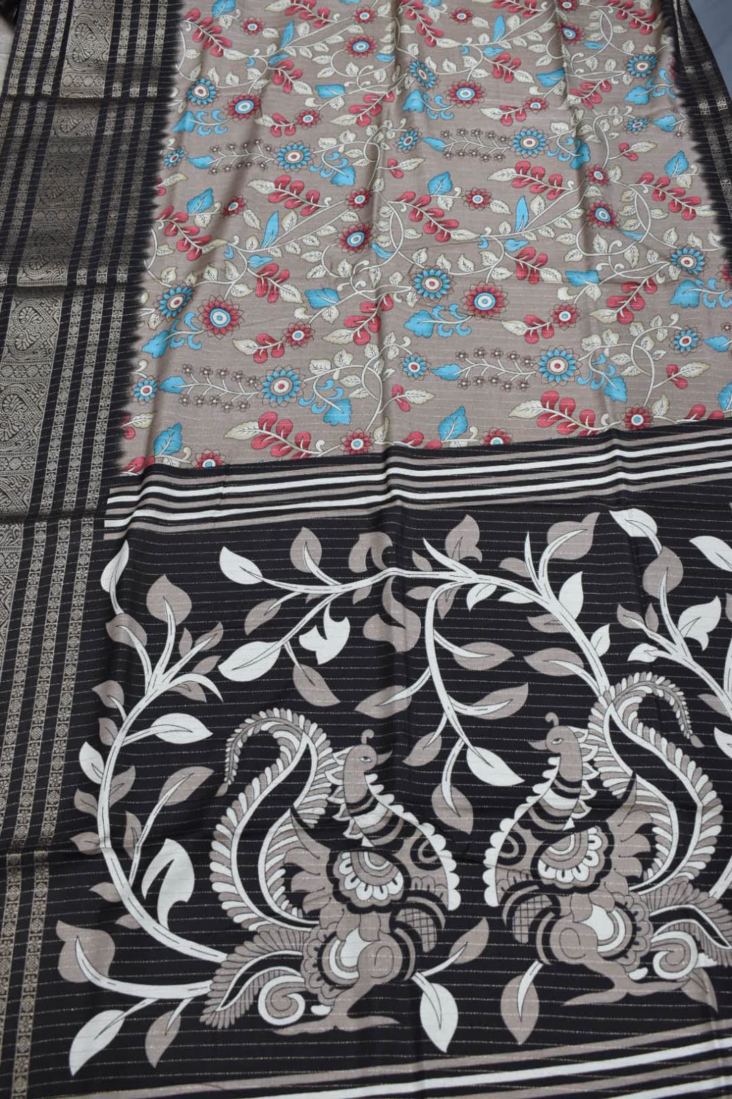 BROWN- KALAMKARI PRINT CHANDERI SAREE