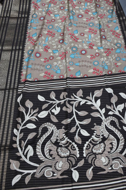 BROWN- KALAMKARI PRINT CHANDERI SAREE