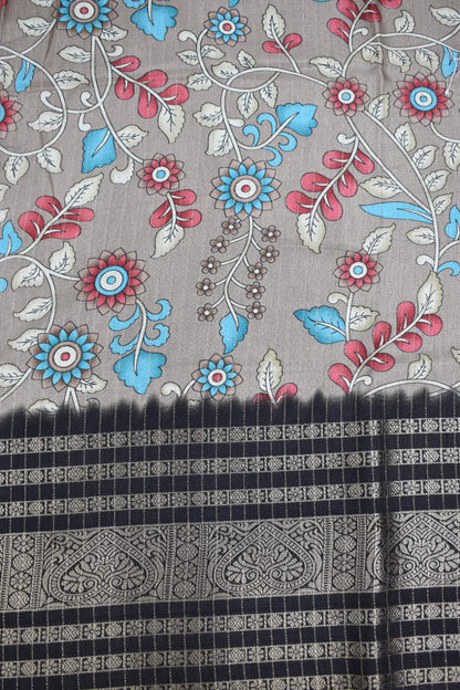 BROWN- KALAMKARI PRINT CHANDERI SAREE