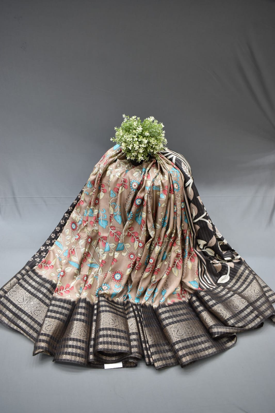 BROWN- KALAMKARI PRINT CHANDERI SAREE