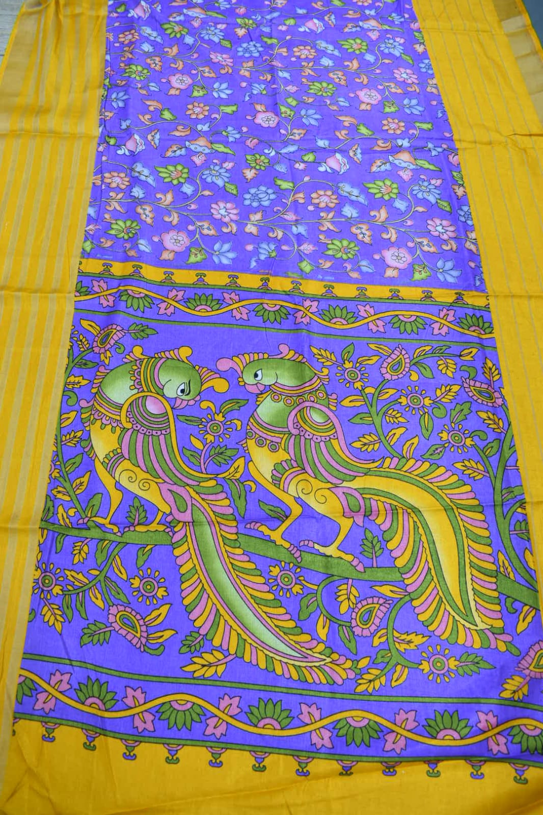 PURPLE- KALAMKARI PRINT CHANDERI SAREE