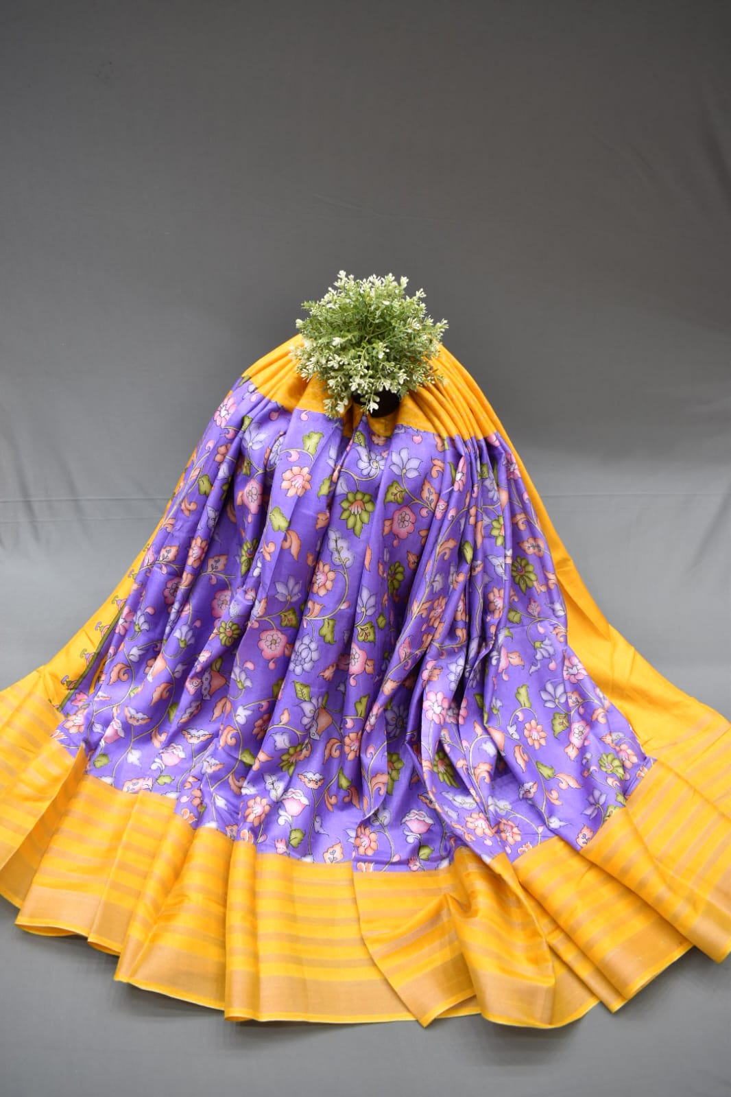 PURPLE- KALAMKARI PRINT CHANDERI SAREE