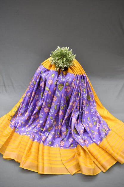 PURPLE- KALAMKARI PRINT CHANDERI SAREE