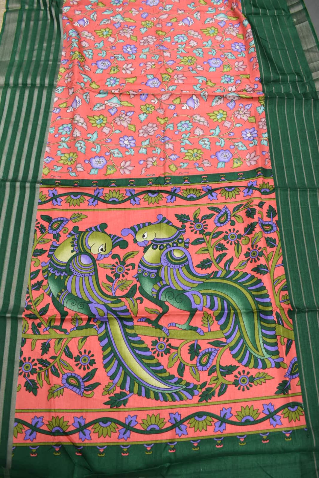 SAFFRON PINK- KALAMKARI PRINT CHANDERI SAREE