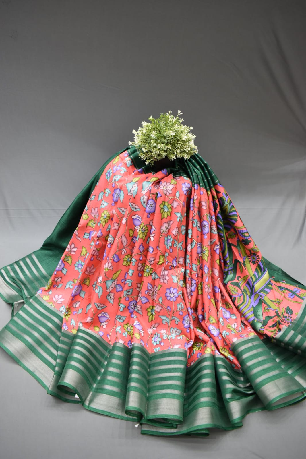 SAFFRON PINK- KALAMKARI PRINT CHANDERI SAREE