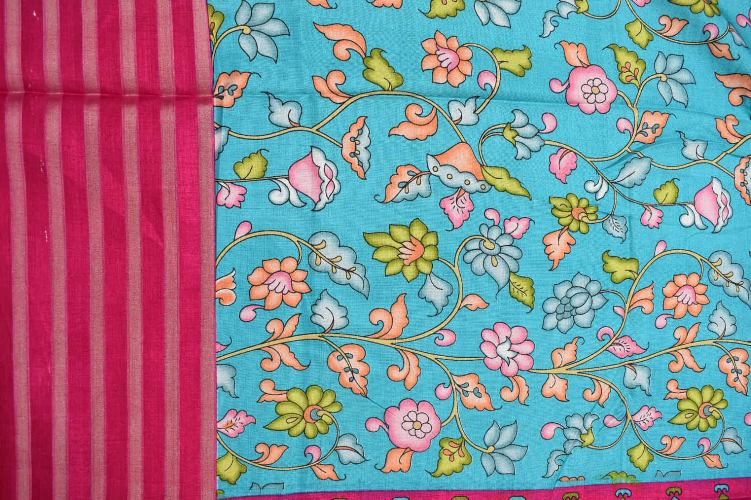 SKY BLUE- KALAMKARI PRINT CHANDERI SASREE