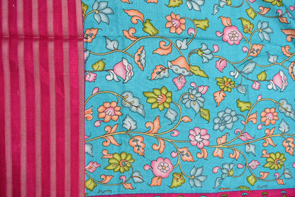 SKY BLUE- KALAMKARI PRINT CHANDERI SASREE