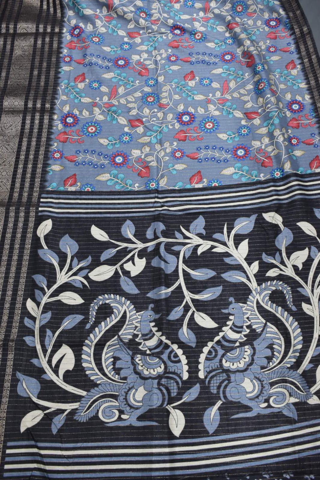 ASH- KALAMKARI PRINT CHANDERI SAREE