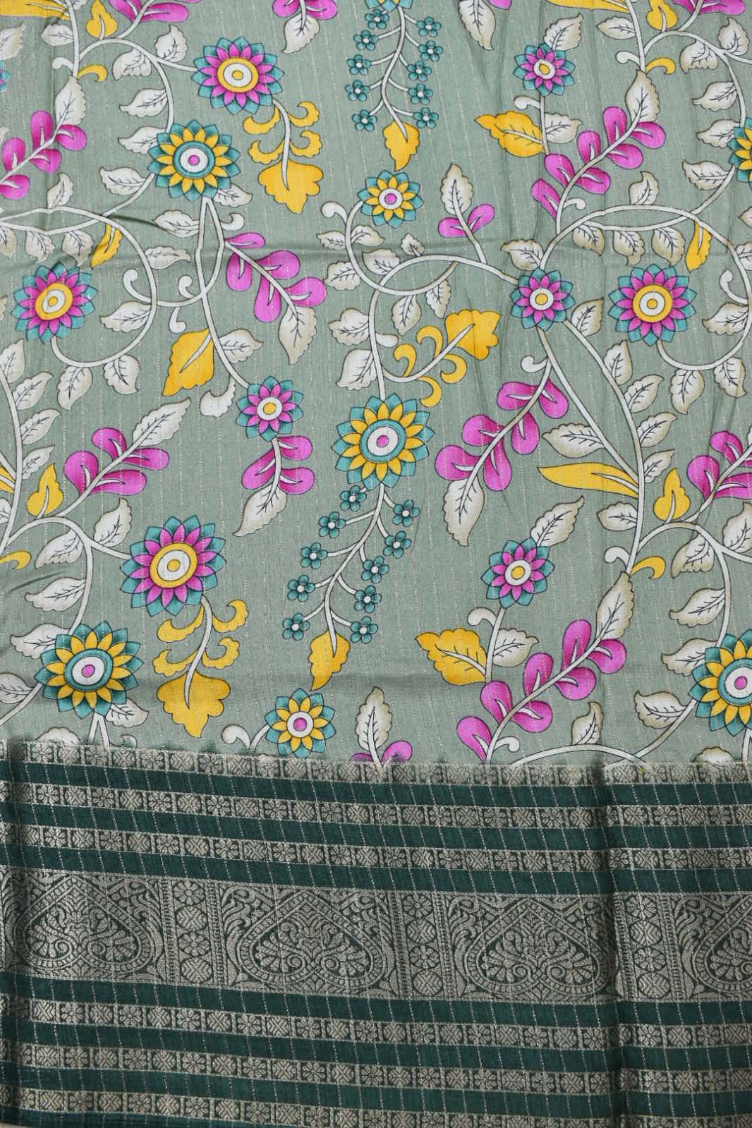 PASTEL GREEN- KALAMKARI PRINT CHANDERI SAREE