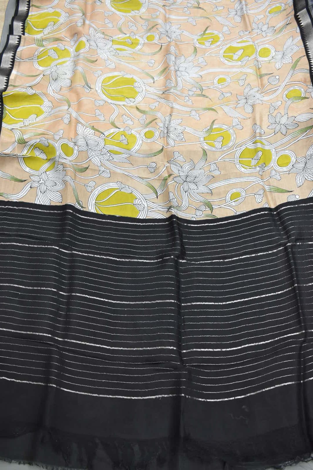 CREAM- MANGALAGIRI SAREE DIGITAL PRINT