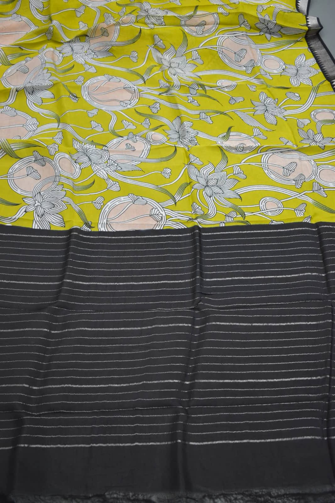 LEMON YELLOW- MANGALAGIRI SAREE FLOWER PRINT