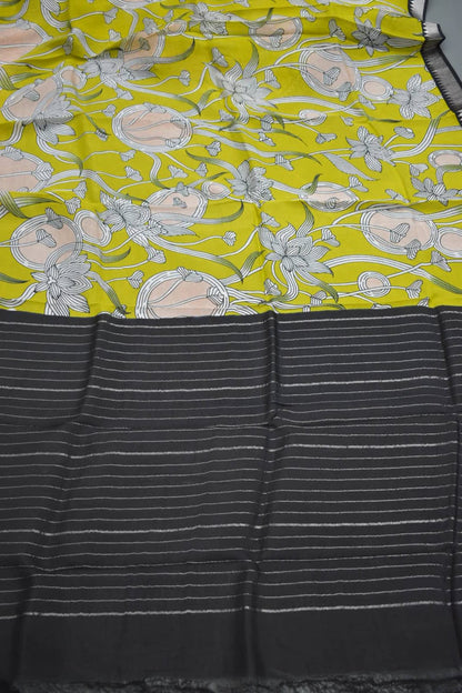 LEMON YELLOW- MANGALAGIRI SAREE FLOWER PRINT