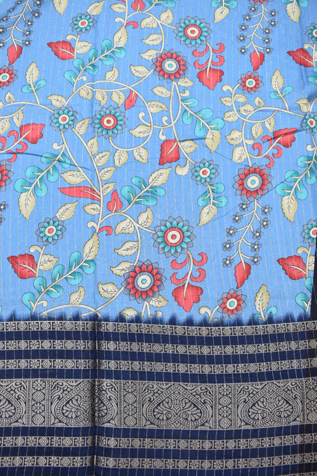 SKY BLUE- KALAMKARI PRINT CHANDERI SAREE