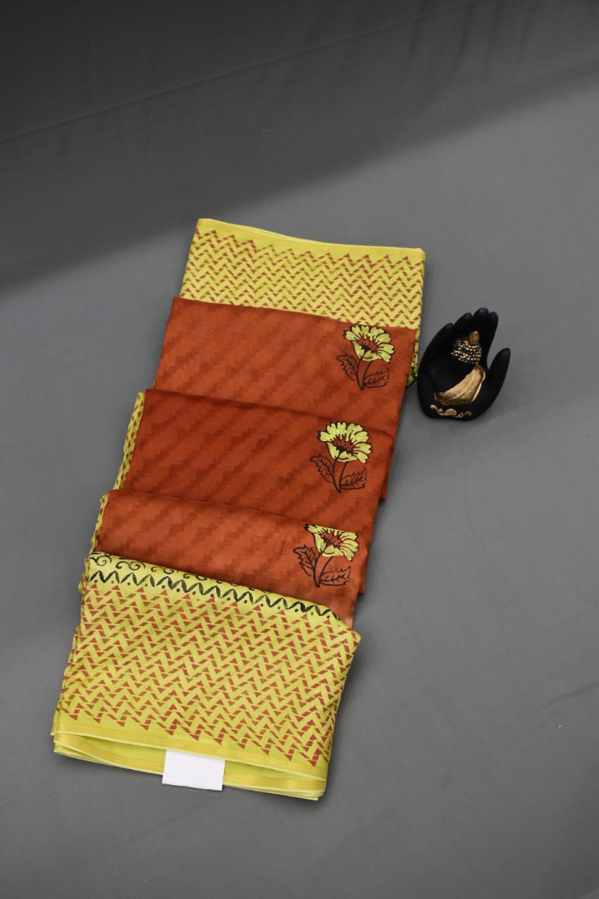 BURNT ORANGE- GEORGETTE SAREE WITH SHIOBORI TIE &amp; DIE