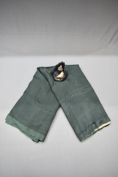 GREY - MANGALAGIRI SAREE WITH ALLOVER CHIP WORK AND AJRAKH BLOUSE