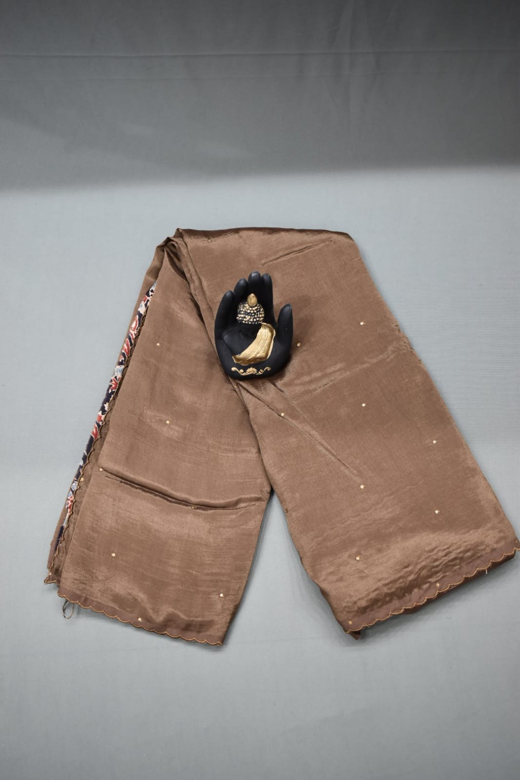 CLOVE BROWN- MANGALAGIRI SAREE WITH ALLOVER CHIP WORK AND AJRAKH BLOUSE