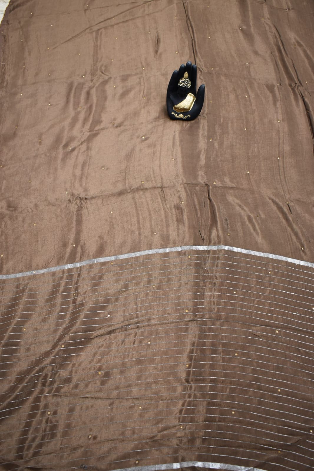 CLOVE BROWN- MANGALAGIRI SAREE WITH ALLOVER CHIP WORK AND AJRAKH BLOUSE