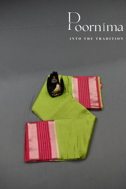 PARROT GREEN- FANCY SAREE WITH BLOUSE PIECE