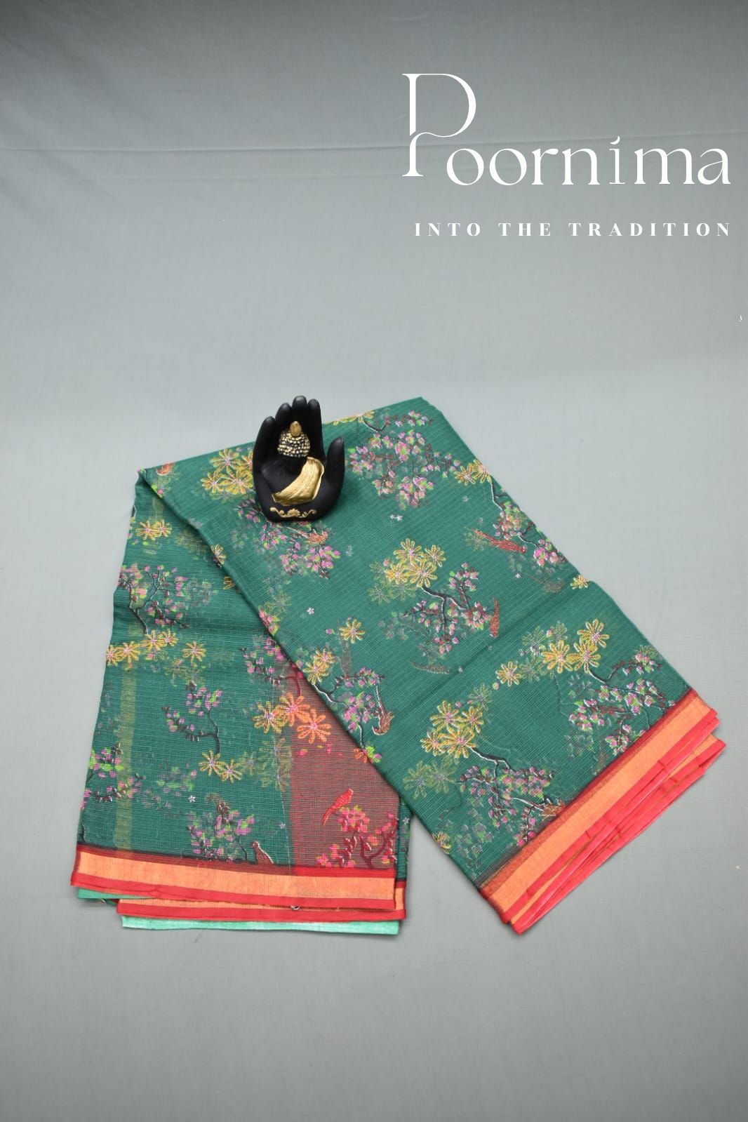 DARK GREEN- JP KOTA SAREE WITH BLOUSE PIECE