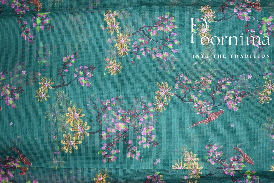 DARK GREEN- JP KOTA SAREE WITH BLOUSE PIECE