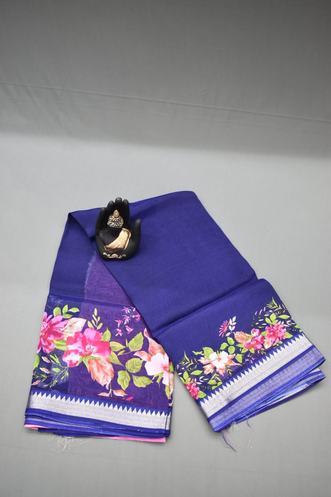 NAVY BLUE- MANAGALAGI SAREE WITH FLORAL PRINT
