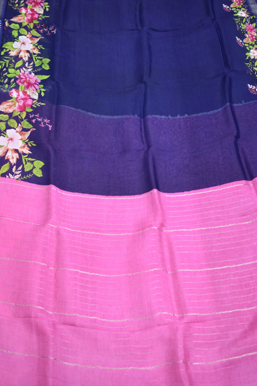 NAVY BLUE- MANAGALAGI SAREE WITH FLORAL PRINT