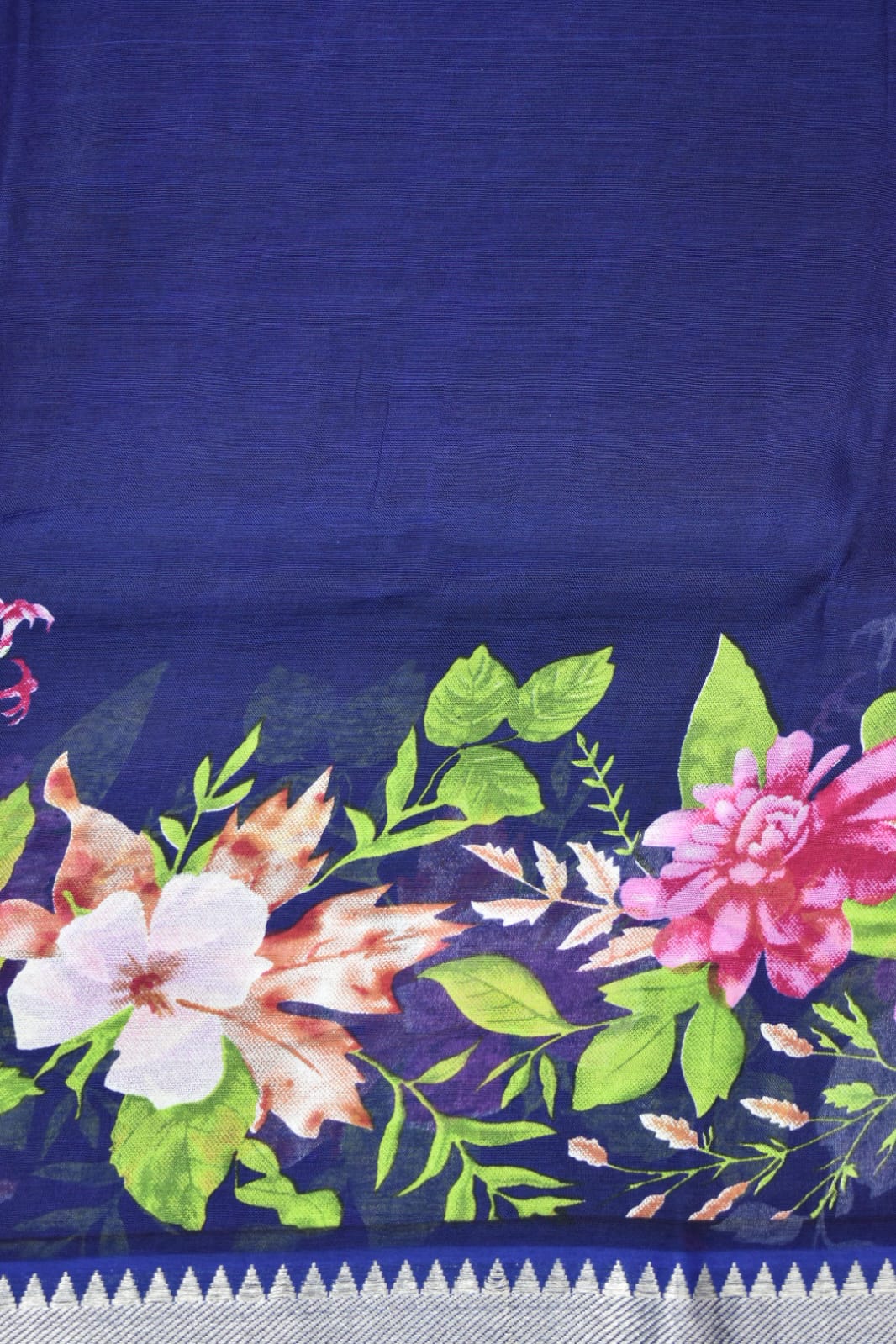NAVY BLUE- MANAGALAGI SAREE WITH FLORAL PRINT